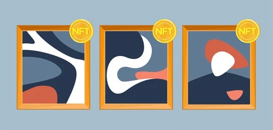 The image contains 3 cartoon paintings with an NFT golden logo on top of them.