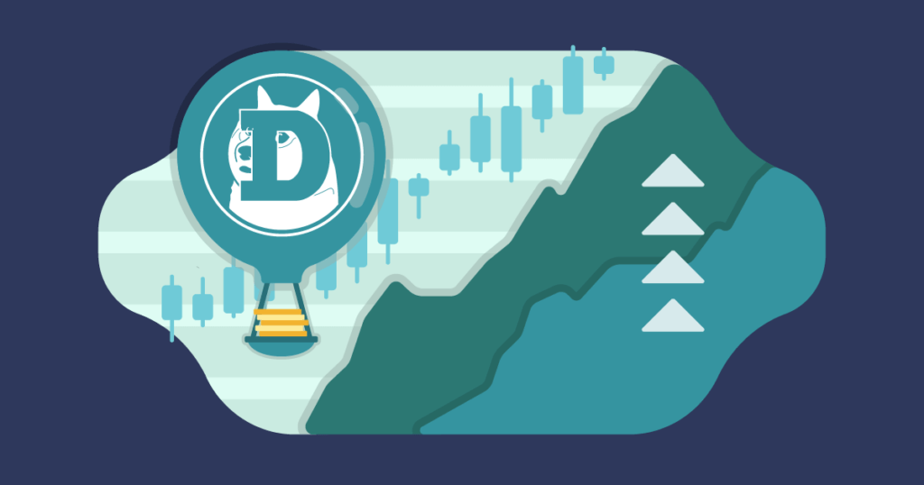 Dogecoin logo going higher in market charts.