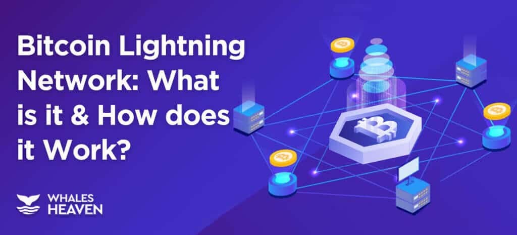 a major bitcoin sign in the middle connected to other smaller bitcoins in a lightning network