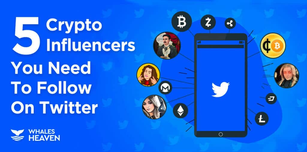 A phone with the twitter logo in the middle surrounded by twitter influencers images and crypto logos