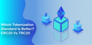 logo of ethereum ERC20 vs the tron TRC20 logo on top of 3D boxes