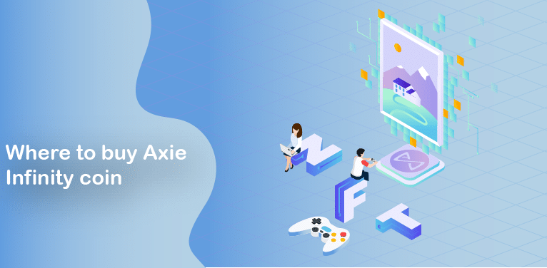 Axie infinity logo with an nft on top of it and 2 people engaging with gaming